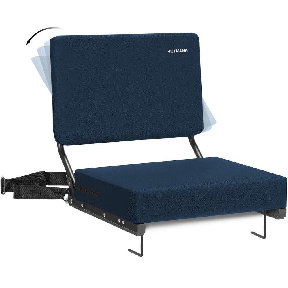 HUTMANG Bleacher Chairs with Back and Cushion,Stadium Seats with Back Support,Portable Bleacher Seat with Should Strap,Folding Comfort Padded Stadium Chairs for Adults Watch All Sport Event(Navt Blue)