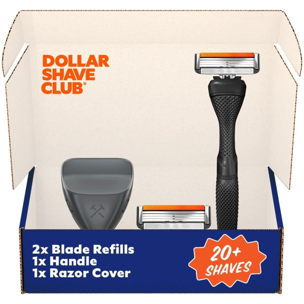 Dollar Shave Club | The Guest Pass Shave Set | 2 Swift Rinse Refill Cartridges, 1 Handle (Black), 1 Razor Cover, Razors for Men