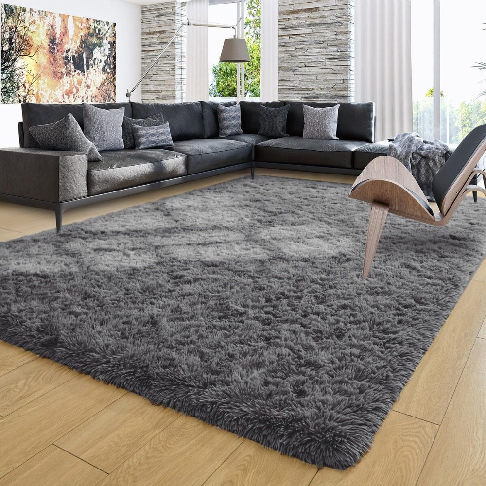 Ompaa Fluffy Area Rugs, Super Soft Shaggy Carpet Fuzzy Long Fur Rug for Bedroom Living Room Dorm, Plush Kids Playroom Baby Girls Nursery Decor Mats, 6x9 Feet Dark Gray