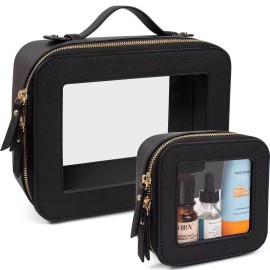 LETGO Clear Makeup Bags Set - TSA Approved Toiletry Bag with Handle Large Opening, Clear Toiletry Bags Case Pouch for Traveling Travel Car Orangizer Storage Essentials (Mini+Large Black)