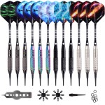 WIN.MAX Darts Plastic Tip - Soft Tip Darts Set - 12 Pcs 18 Gram with 100 Extra Dart Tips 12 Flights Flight Protectors and Wrench for Electronic Dart Board
