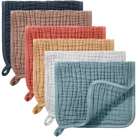 Hicarer 6 Count Muslin Burp Cloths Cotton Baby Burping Rags Large 20 x 10 Inch 6 Layers Spit up Rags Soft Absorbent Multicolor Wash Cloths Diapers for Newborn Baby Girl Boy(Retro Colors Series)