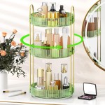 MOKANI 360 Rotating Makeup Organizer for Vanity, 3 Tier Adjustable Perfume Organizer for Dresser, Multi-Function Spinning Cosmetics Skincare Storage for Bedroom, Dresser, Countertop, Green