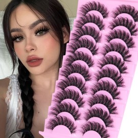 Wispy False Eyelashes Mink Lashes Natural Look Cat Eye Lashes Pack 10 Pairs Fake Eyelashes Like Extensions 5D Volume Strip Lashes 18mm Mink Eyelashes by TNFVLONEINS