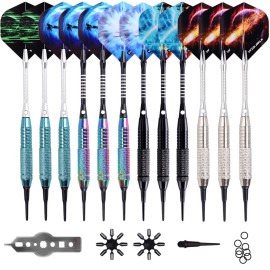 WIN.MAX Darts Plastic Tip - Soft Tip Darts Set - 12 Pcs 18 Gram with 100 Extra Dart Tips 12 Flights Flight Protectors and Wrench for Electronic Dart Board