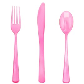 WDF 180 Pieces Pink Plastic Silverware Disposable - Clear Pink Cutlery Sets 60 Forks, 60 Knives and 60 Spoons - Heavy Duty Disposable Utensils for Wedding, Party