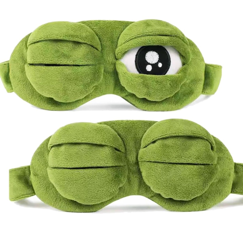2Pcs Sleep Eye Mask for Women Kids, Shinywear Eye Mask for Sleeping, Cute Sad Frog Blindfold Plush Funny Eye Shade Cover for Travel Yoga Nap Block Out Light - Soft Cotton Inside for Sensive Skin