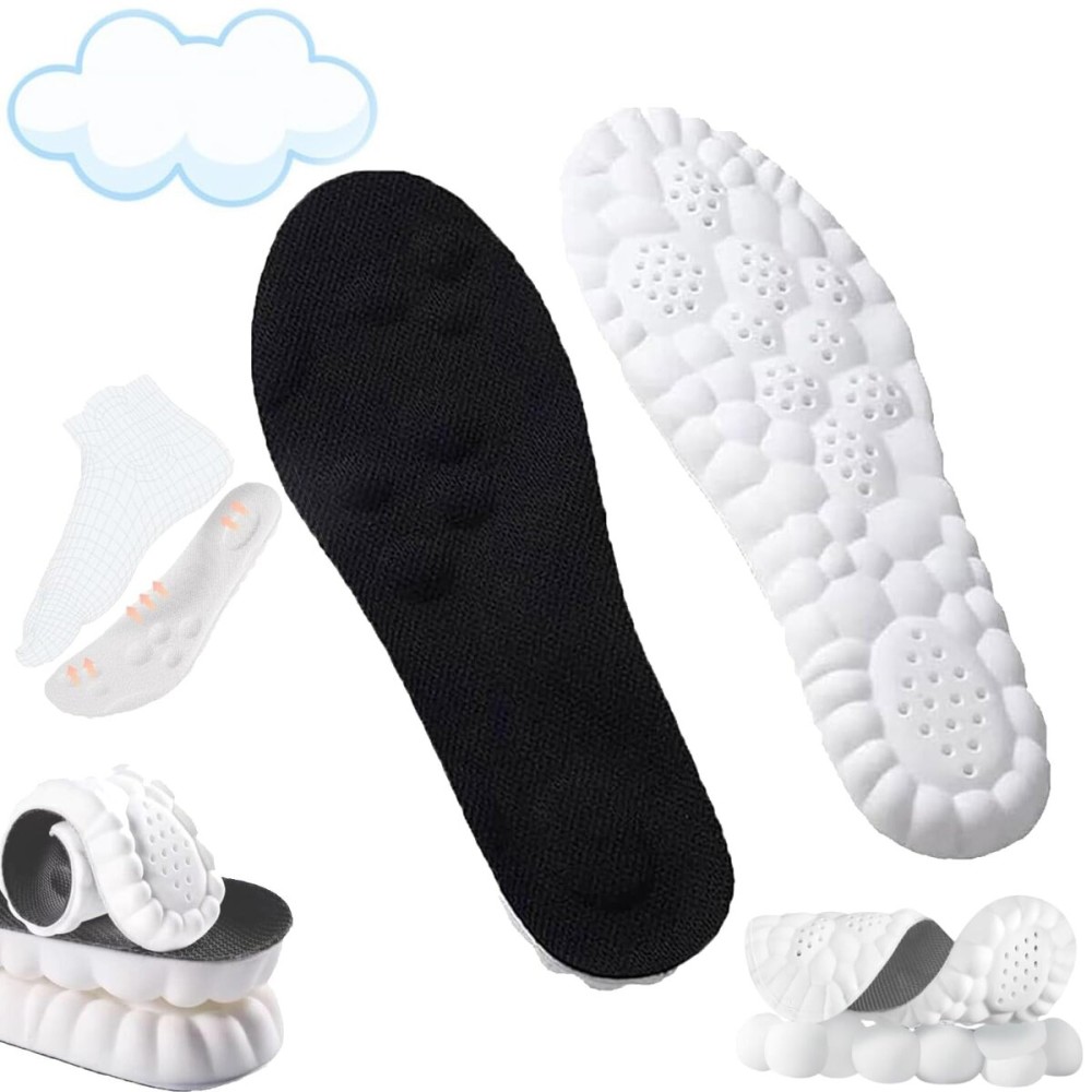 4D Insoles - 4D Cloud Technology Insole - Super Soft, Ultra Comfort Insoles, 4D Sports Shoes Insoles, Acupoint Massage Insole for Foot & Joint Support (9-10, Black)