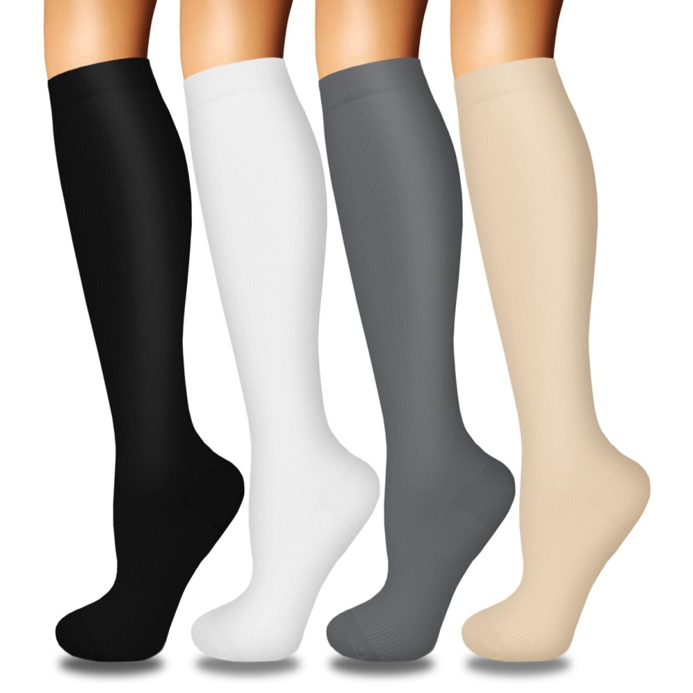 4 Pairs Compression Socks for Women Circulation-Best Support for Nurses,Running,Athletic,Travel S-M