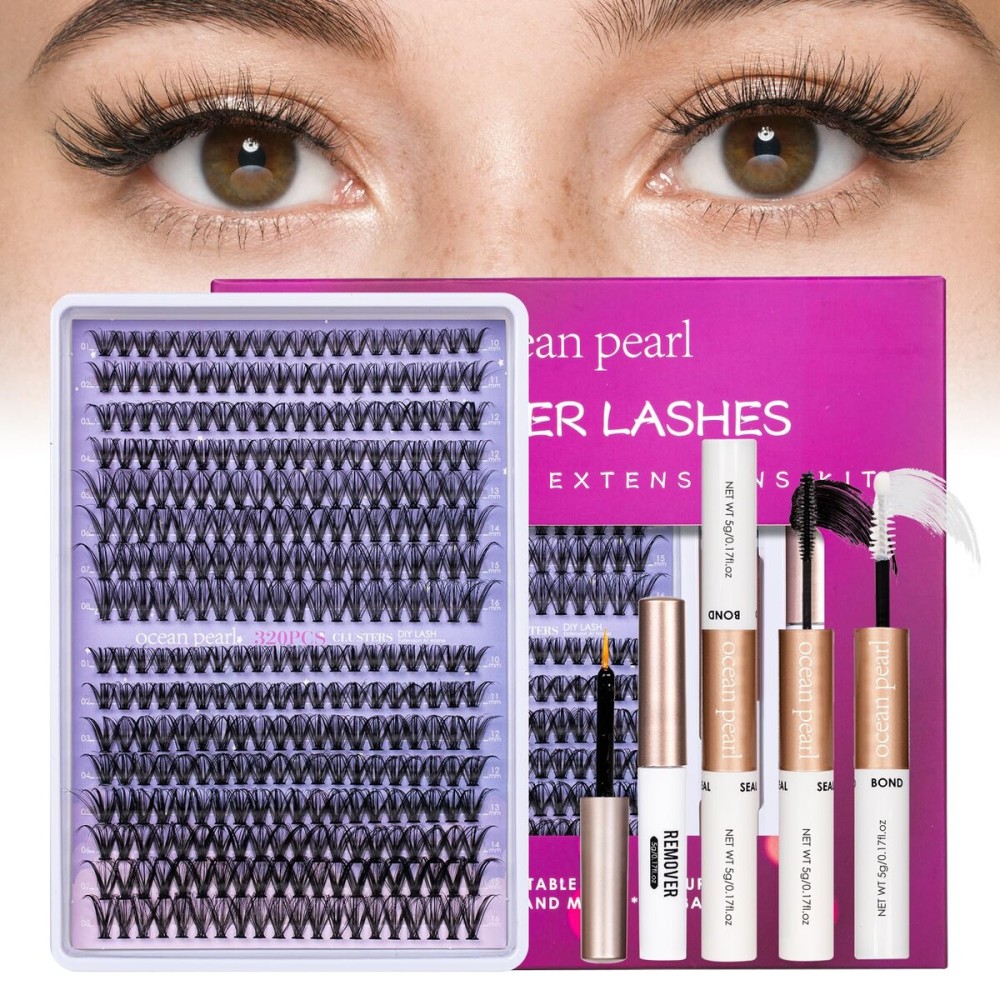 DIY Lash Extension Kit 320 Pcs Lash Clusters Kit Individual Lashes Natural 10-16mm C/D Curl with Bond Seal Tweezers Lash Glue Remover False Eyelashes for Beginner Eyelash Extensions at Home (30D+40D)
