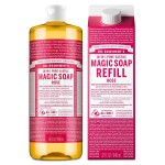 Dr. Bronner\'s Pure-Castile Magic Soap Liquid- Made with Regenerative Organic Certified Oils- For Body, Face, Hair, Dishes, Laundry, Vegan Bath Soaps for Men & Women, Non-GMO - Rose, 32oz + Refill
