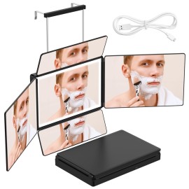 OLIBUY 5 Way Mirror, 360 Mirror for Self Hair Cutting and Brading Hair, Clear Anti-Fog HD Glass, USB Rechargeable, Portable Height Adjustable Telescoping Hooks