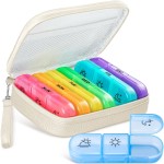 AMOOS Cute Pill Organizer 3 Times a Day, Large Daily Pill Case for Women, Portable Pill Box 7 Day for Purse with Bag & Zipper to Hold Vitamins, Medications, Fish Oils, Supplements (Beige)