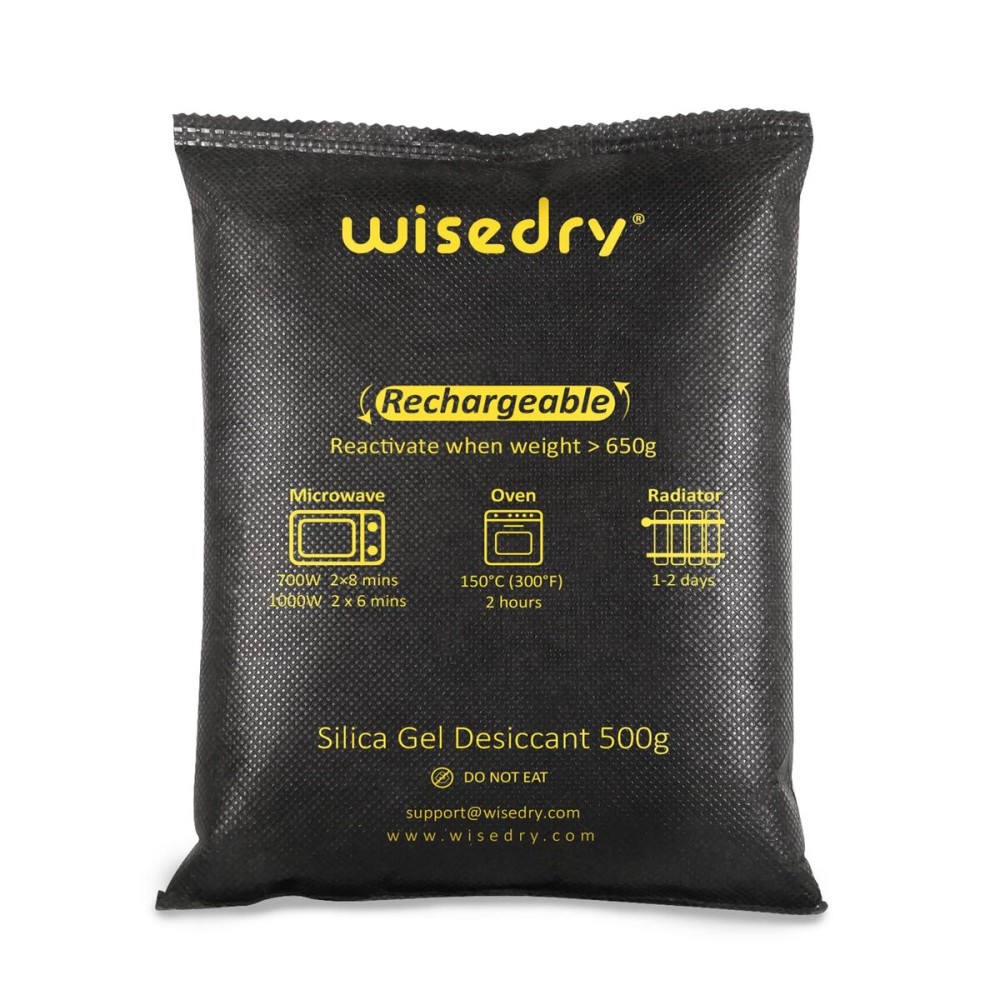 wisedry 4 x 500 Grams [4.4 lbs] Rechargeable Silica Gel Car Dehumidifier, Microwave Fast Reactivated Desiccant Packets Large for Gun Safe Closet Basement Garage Storage Moisture Absorber Bag Reusable