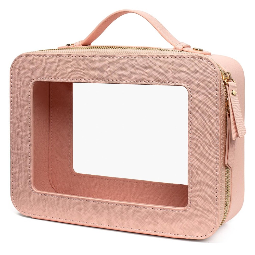 LETGO Clear Makeup Bag, Travel Toiletry Cosmetic Bag Case Portable Clear Makeup Organizer Transparent Storage Bag Fit Carry-on Travel Car Accessories for Women Men (Large-Pink)