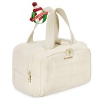 BAGSMART Travel Toiletry Bag, Crush Toiletry Bag for Women, Wide-open Puffy Toiletry Bags for Traveling, Large Travel Cosmetic Makeup Bag Organizer for Accessories,Toiletrie, Beige