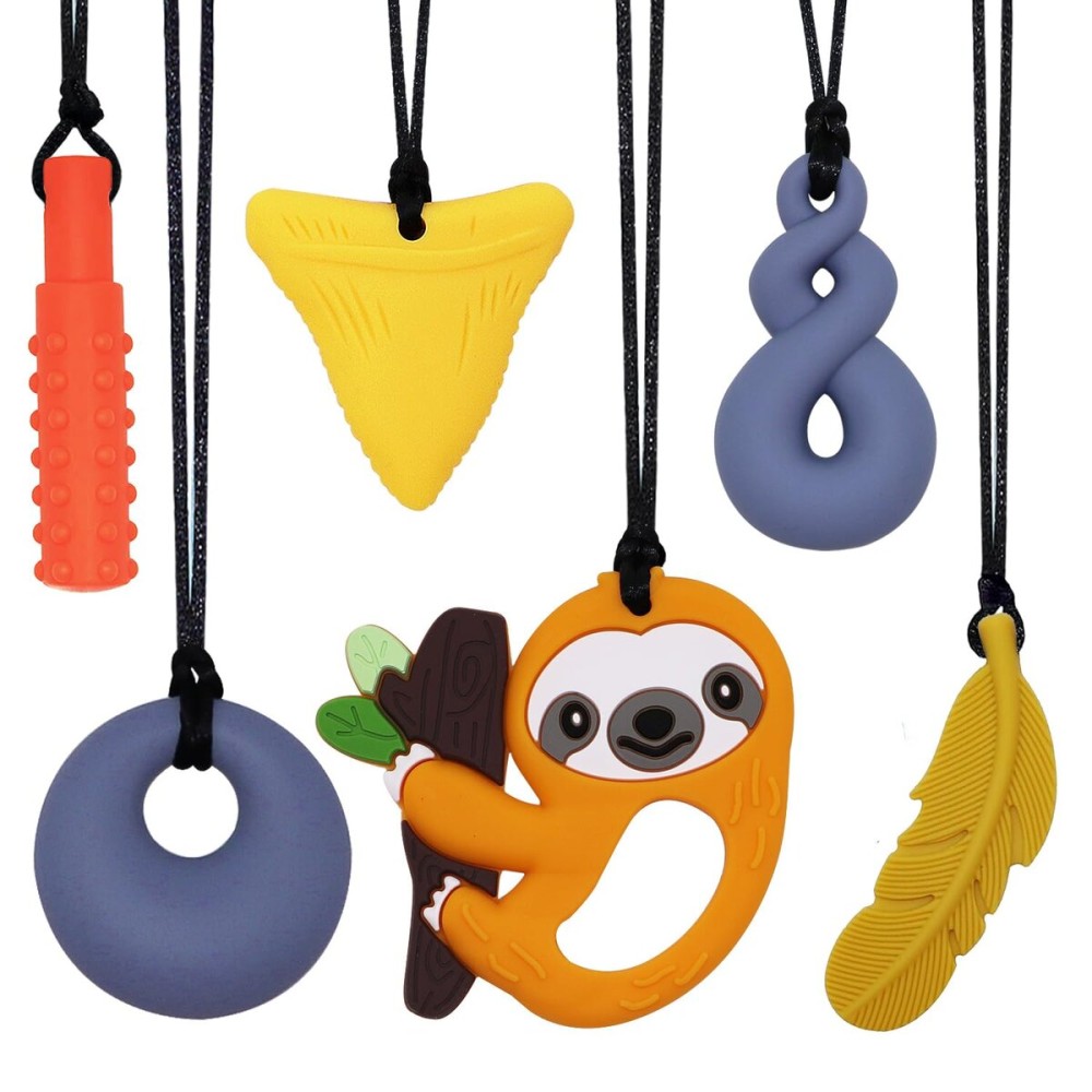 Chewy Necklaces for Sensory Kids, 6 Pack Chew Necklace Adult Chew Toys for Boys Girls with ADHD, Autism, Anxiety, Sensory Chewing Necklace Stim Toy - Yellow