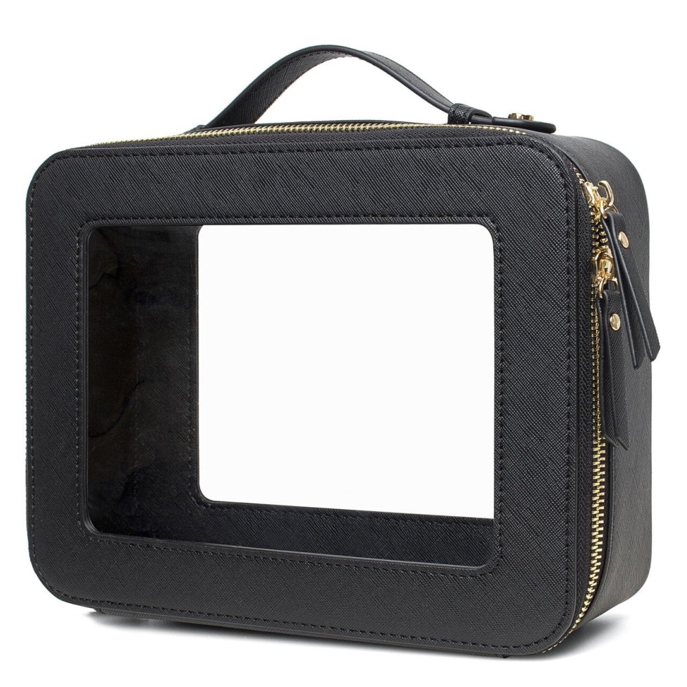 LETGO Clear Makeup Bags, TSA Approved Toiletry Bag with Zipper, Clear Makeup Organizer Large Fit Carry-on Travel Essentials,Clear Cosmetic Bags for Women Men (Large-Black)