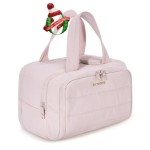 BAGSMART Travel Toiletry Bag, Crush Toiletry Bag for Women, Wide-open Puffy Toiletry Bags for Traveling, Large Travel Cosmetic Makeup Bag Organizer for Accessories,Toiletrie, Pink