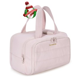 BAGSMART Travel Toiletry Bag, Crush Toiletry Bag for Women, Wide-open Puffy Toiletry Bags for Traveling, Large Travel Cosmetic Makeup Bag Organizer for Accessories,Toiletrie, Pink