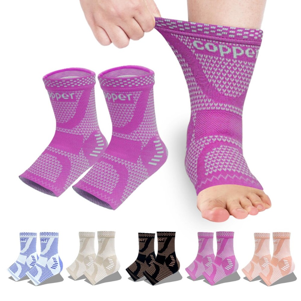 LISEPWU Copper Ankle Brace, Copper Infused Ankle Support Compression Sleeve for Men & Women, for Foot Pain Relief, Sprained Recovery, Achilles Tendonitis, Daytime or Night Use(Purple L)