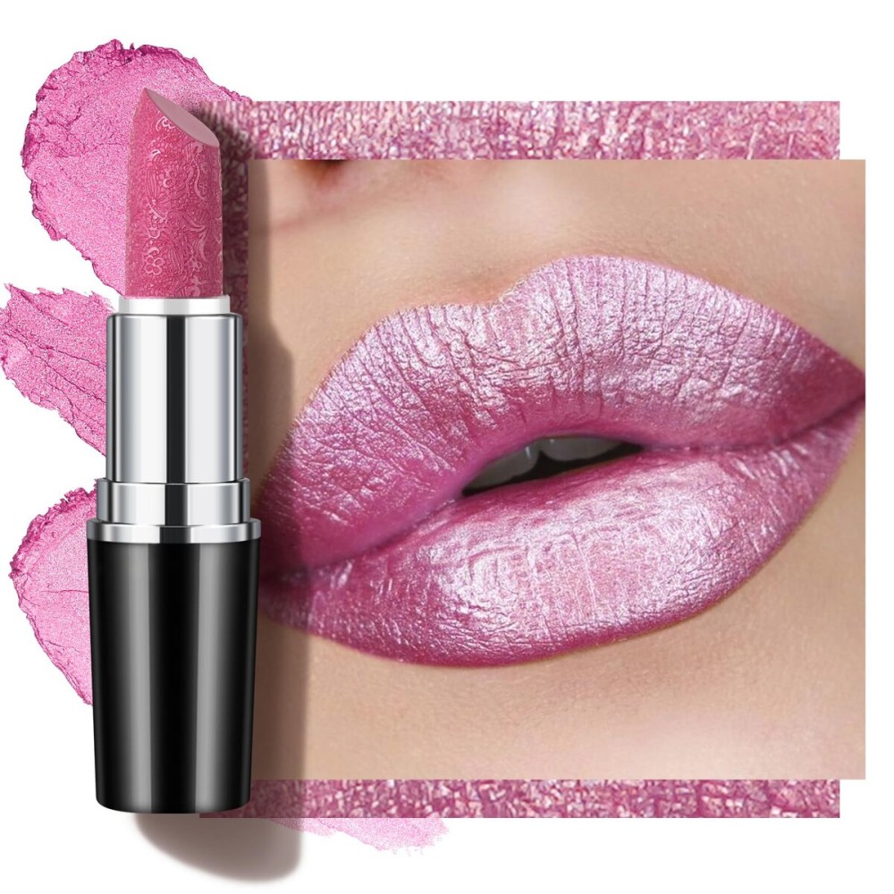 Anglicolor Glitter Bright Pink Lipstick,High Impact Lipcolor,Lightweight Hydrating Formula Smooth and Non-Sticky,Metallic Lipstick For Women,Full-Coverage Lip Color (15 VELOCITY,4g)
