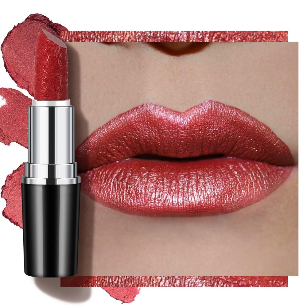 Anglicolor Glitter Red Lipstick,High Impact Lipcolor,Lightweight Hydrating Formula Smooth and Non-Sticky,Metallic Peach Lipstick For Women,Full-Coverage Lip Color (12 CHERRY BOMB, 4g)