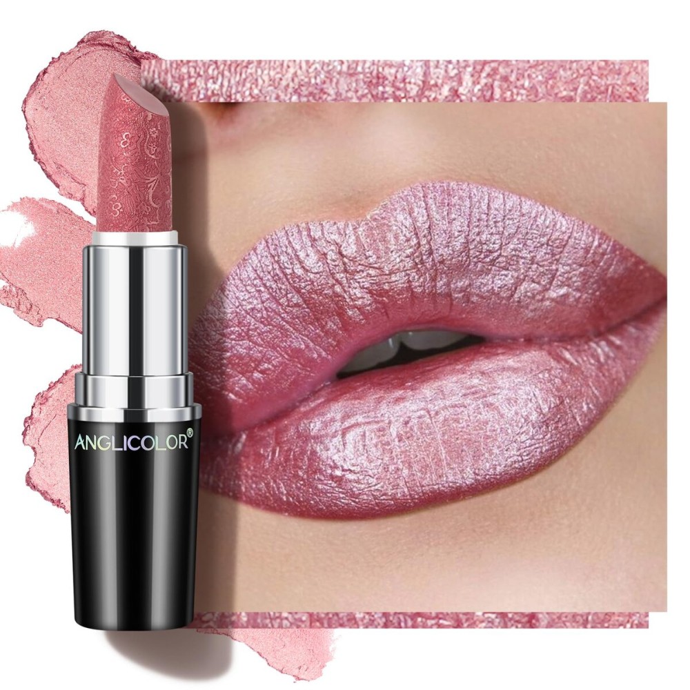 Anglicolor Glitter Pink Lipstick,High Impact Lipcolor,Lightweight Hydrating Formula Smooth and Non-Sticky,Metallic Lipstick For Women,Full-Coverage Lip Color (11 HIP & HIPPIE, 4g)