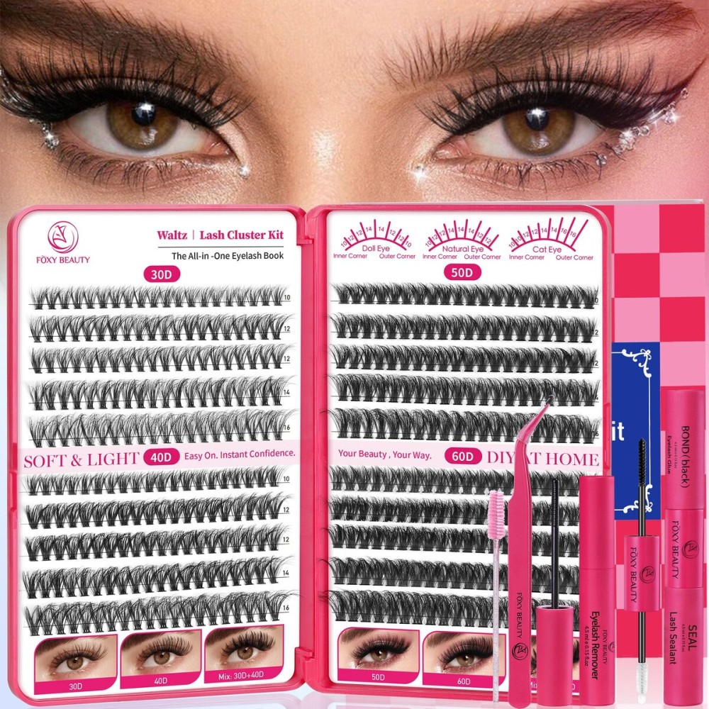 Waltz Lash Clusters Kit - Lash Clusters Lashes D Curl Eyelash Clusters 30D40D50D60D Fluffy Natural Lash Extension Kit with Bond and Seal 0.07MM False Eyelashes DIY at Home