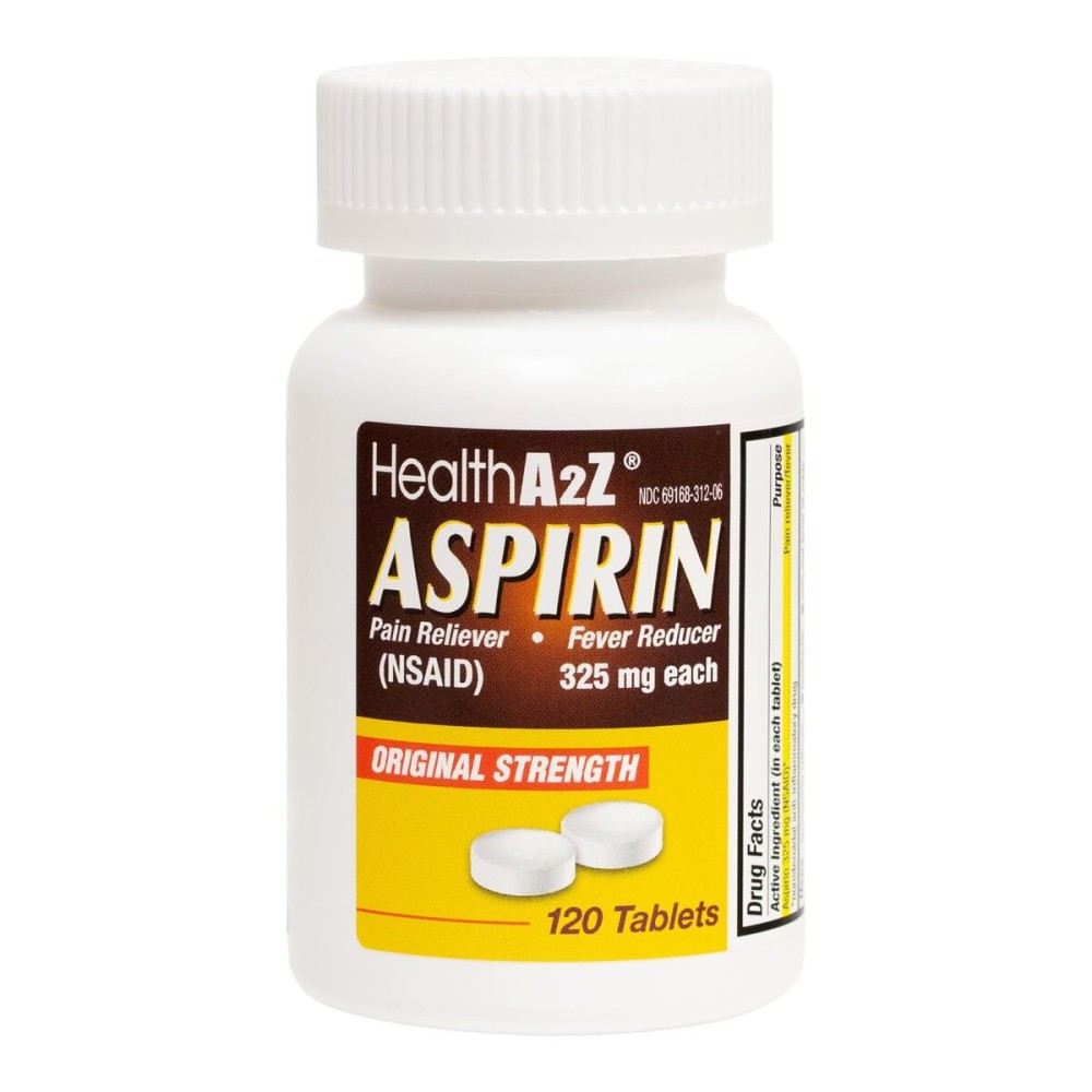HealthA2Z Aspirin 325mg | Uncoated Tablets |Original Strength | Pain Reliver |Fever Reducer | Compare to Bayer Active Ingredients (120 Counts)