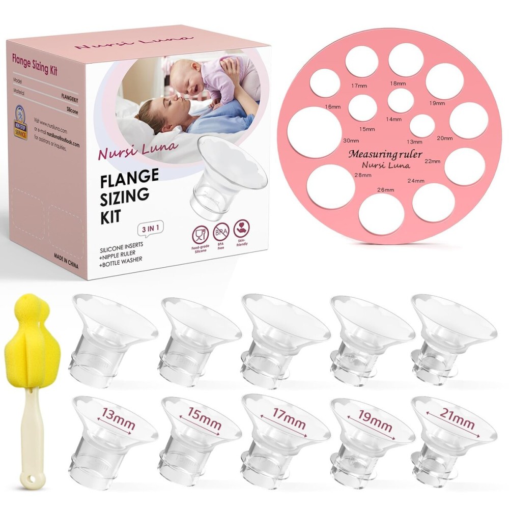 Nursi Luna Flange Inserts 10PCS 13/15/17/19/21mm for 24mm Flanges/Shield of Most Pumps, Flange Sizing Kit Silicone Flanges Insert, Breastfeeding Essentials Kit for New Moms