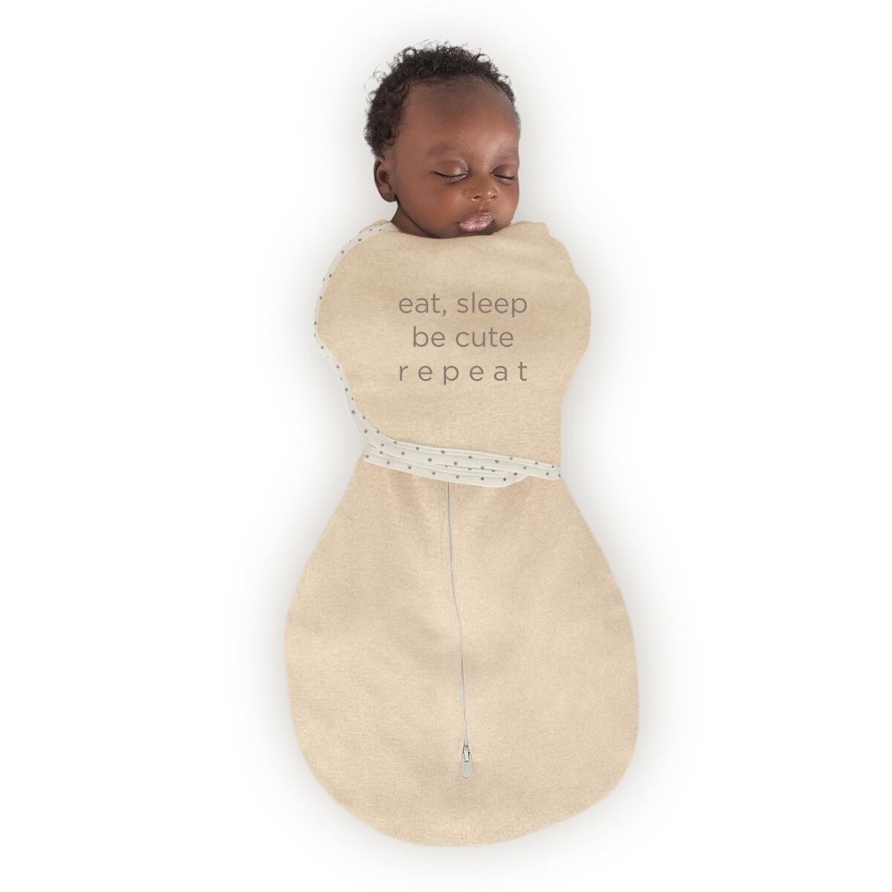 SwaddleDesigns 6-Way Omni Swaddle Sack, Arms Up Swaddle for Newborn, More Options to Calm Startle Reflex, Improves Sleep, Easy Transition Baby Sleep Sack, Small, 0-3 Month, Oatmeal, Eat Sleep Be Cute