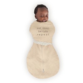 SwaddleDesigns 6-Way Omni Swaddle Sack, Arms Up Swaddle for Newborn, More Options to Calm Startle Reflex, Improves Sleep, Easy Transition Baby Sleep Sack, Small, 0-3 Month, Oatmeal, Eat Sleep Be Cute