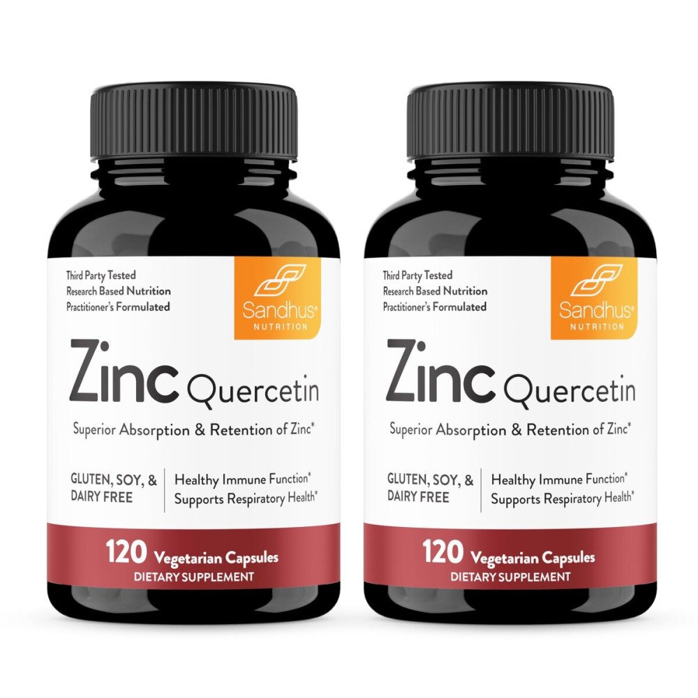 Sandhu\'s Zinc Quercetin 120 Vegetarian Capsules (Pack of 2) | High Absorption Zink Supplements for Immunity and Seasonal Allergy | Antioxidant Immune Support for Men and Women | Easy to Swallow