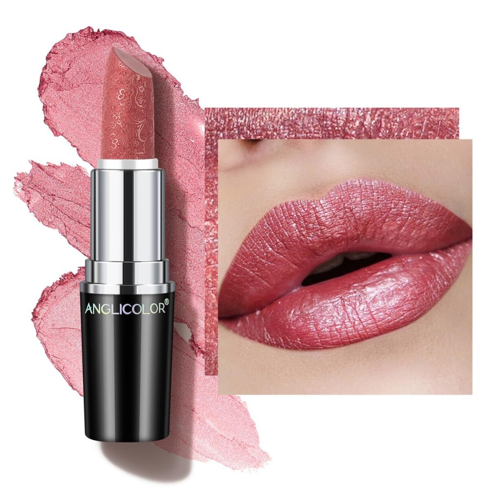 Anglicolor Glitter Metallic Mauve Lipstick,High Impact Lipcolor,Lightweight Hydrating Formula Smooth and Non-Sticky,Rose Pink Lipstick For Women,Full-Coverage Lip Makeup(01 COSMOPOLIS, 4g)