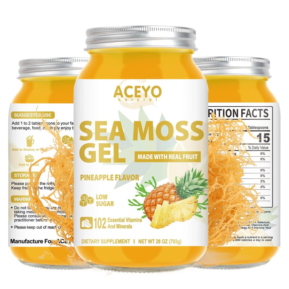 (28 OZ) Sea Moss Gel Raw Flavored Irish Seamoss Gel Natural Vegan Pineapple 102 Vitamins and Minerals Wild Harvested Non-GMO.