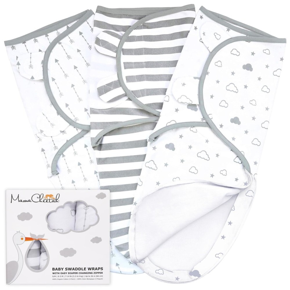 Mama Cheetah Baby Swaddle Blanket with Zipper, Newborn Swaddle Sack, Baby Swaddles Sleep Sack 0-3 Months, Baby Swaddle Wrap for Baby Boy & Baby Girl, 3-Pack