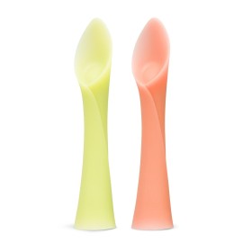 Olababy 100% Silicone Soft-Tip Training Spoon for Baby Led Weaning 2pack (Lemon/Coral)