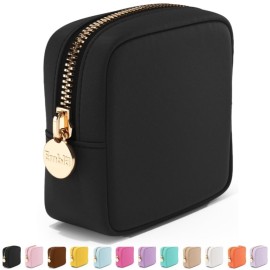 Embla Makeup Bag Travel Cosmetics Pouch and Toiletry Bag, Nylon Zipper Pouch Purse, Cute Make Up Organizer Storage Tote for Women Girls, Waterproof Travel Skincare Case, Small Makeup Bags, Black Noir