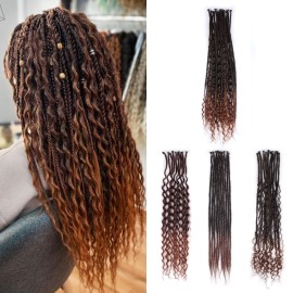 Sangtok 24in Single Ended 3 in 1 Dreadlock Extensions, 30pcs Ombre Burgundy Mixed Dreads Extensions Set SE Dreads with Curly Dreadlocks for White Women