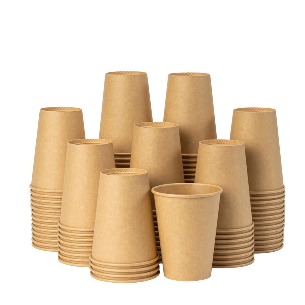 RACETOP [100 Pack] 12 oz Coffee Cups, Disposable Coffee Cups, Kraft Paper Cups, Hot Cups Unbleached for Home, Stores, Cafes, Office