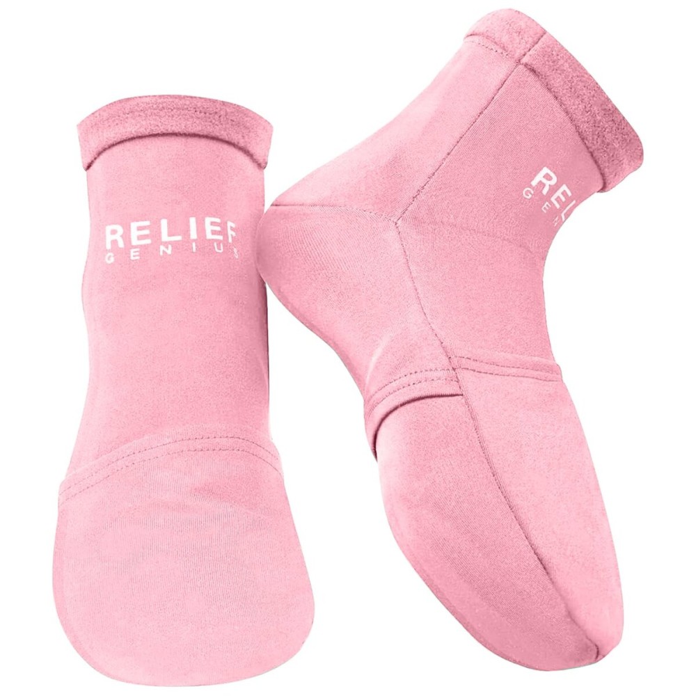 Relief Genius Cold Therapy Socks with Reusable Gel ice Packs - Achieve Relief from Sprains, Muscle Pain, Bruises, Swelling, Edema, Chemotherapy, Arthritis, Post Partum Foot (Pink, Small/Medium)