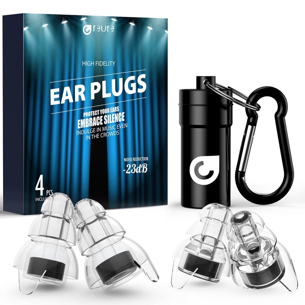 Reure High Fidelity Concert Ear Plugs, Noise Cancelling Silicone Ear Plugs 2 Pairs Great for Concerts Loud Music, Musicians, Motorcycles, Airplanes, Raves, Hearing Protection -23 dB