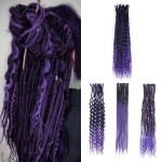 Sangtok 24in Single Ended 3 in 1 Dreadlock Extensions, 24in 30pcs Ombre Purple Mixed Dreads Extensions Set SE Dreads with Curly Dreadlocks for White Women
