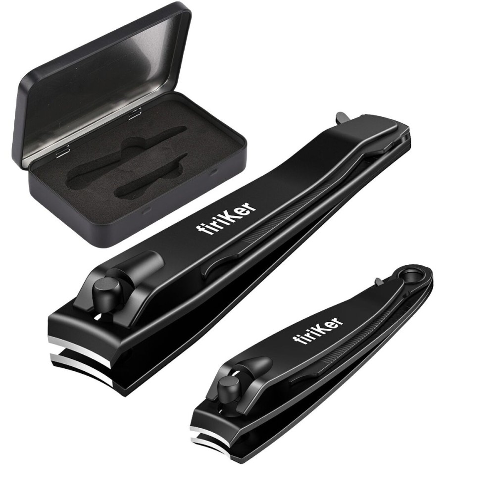 firiKer Nail Clippers Set, Heavy Duty Black Matte Stainless Steel nail Clipper with Nail File,Fingernail and Toenail Clipper Cutters, Nail Clipper Tools for Men & Women,Christmas Best Gift Tin Case