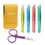 HAWATOUR Tweezers Set, 4Pcs Eyebrows Tweezers & 1Pc Scissor with Leather Case, Great Precision for Ingrown Hair, Facial Hair Removal, Multicolored