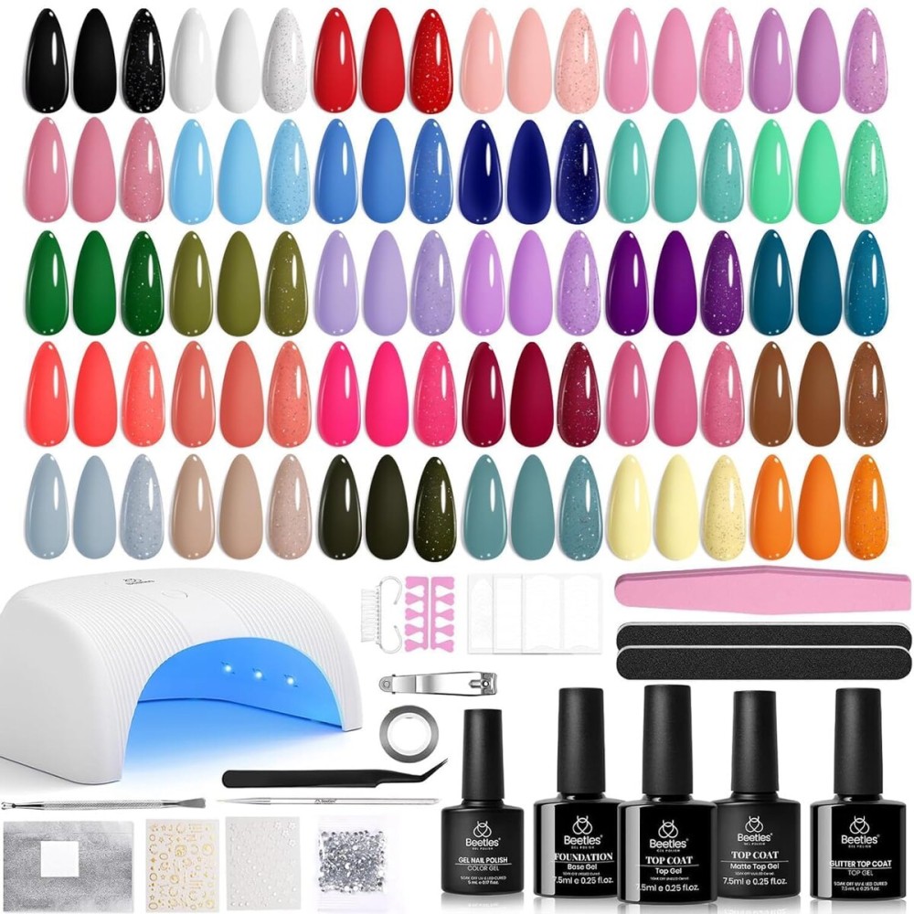 Beetles Gel Nail Polish Kit with U V Light -54 Pcs Gel Nail Kit Four Seasons Glow 32 Colors Set with Base Matte & Glossy Top Coat Soak Off Home Salon DIY Manicure Christmas Gifts for Women Teen Girls