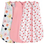 BSTOPPT 3 Pack Baby Sleep Sack 12-18 Months 100% Rayon Cotton Baby Sleeping Bag 2-Way Zipper Toddler Wearable Blankets Comfy Stretchy Lightweight TOG 0.3 Heart&Pink&Floral