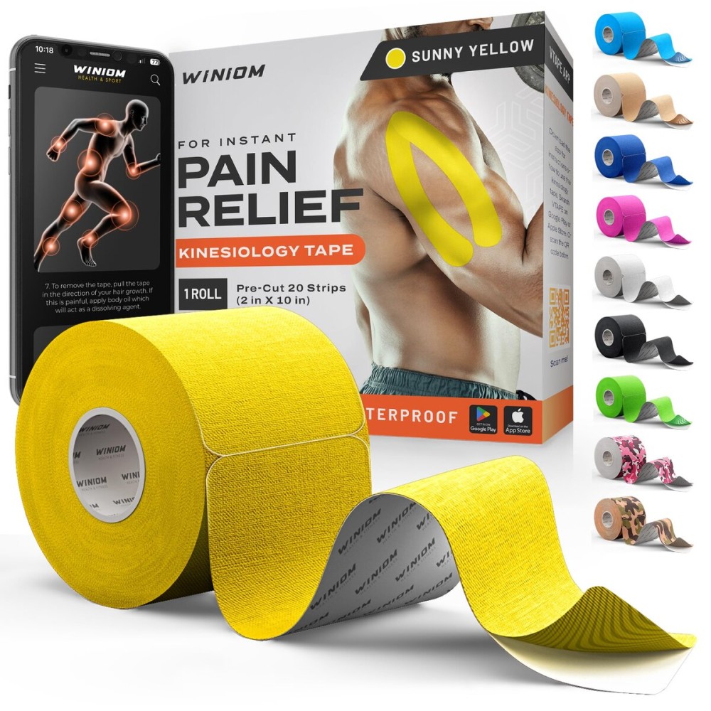 Kinesiology Tape-Incredible Support for Athletic Sports and Recovery + Free Taping Guide - Pre-Cut 2 inch 16.4 feet (Sunny Yellow + Free Taping Guide, 1 Pack)