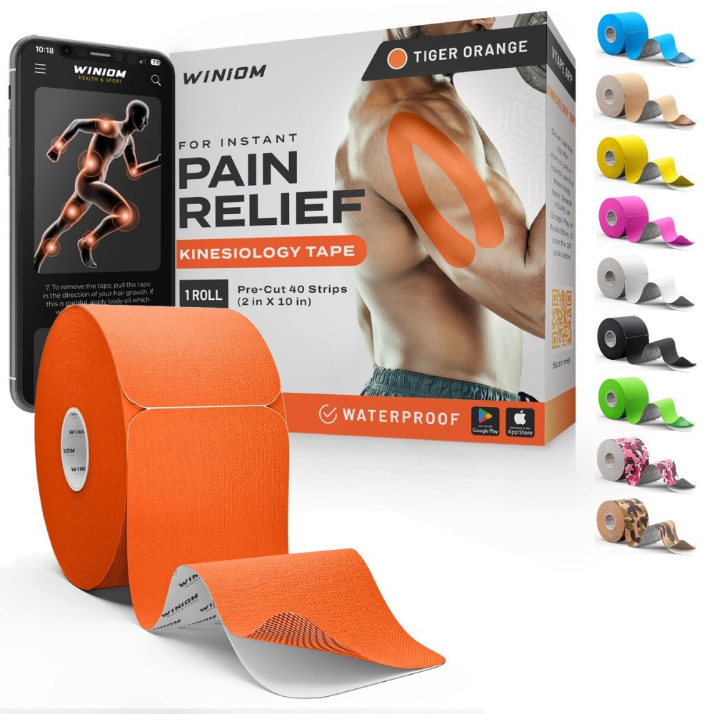 Kinesiology Tape-Incredible Support for Athletic Sports and Recovery + Free Taping Guide - Pre-Cut 2 inch 32 feet (Tiger Orange + Free Taping Guide, 1 Pack)